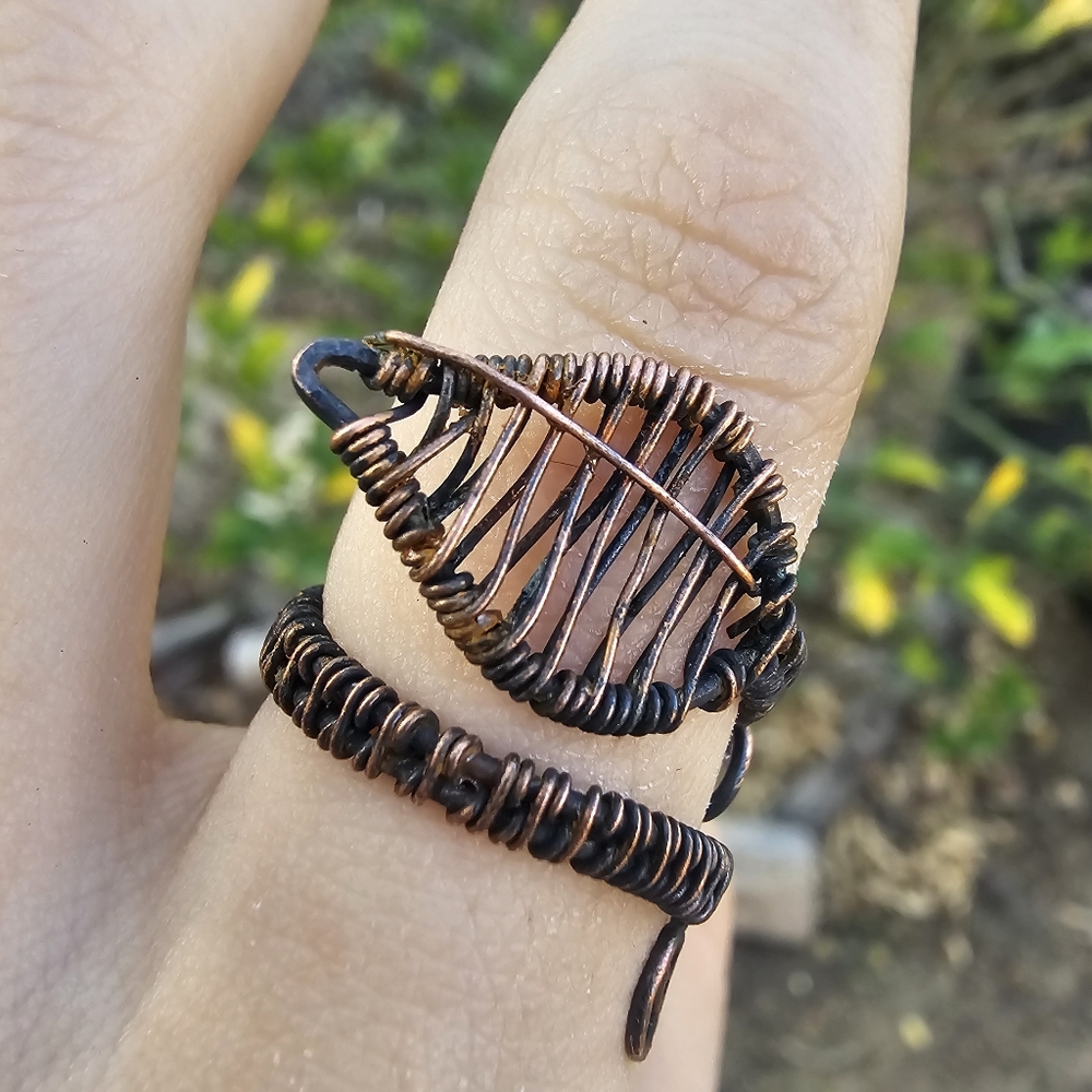 Wire Wrapped Boho Style Copper Leaf Ring - image 3
